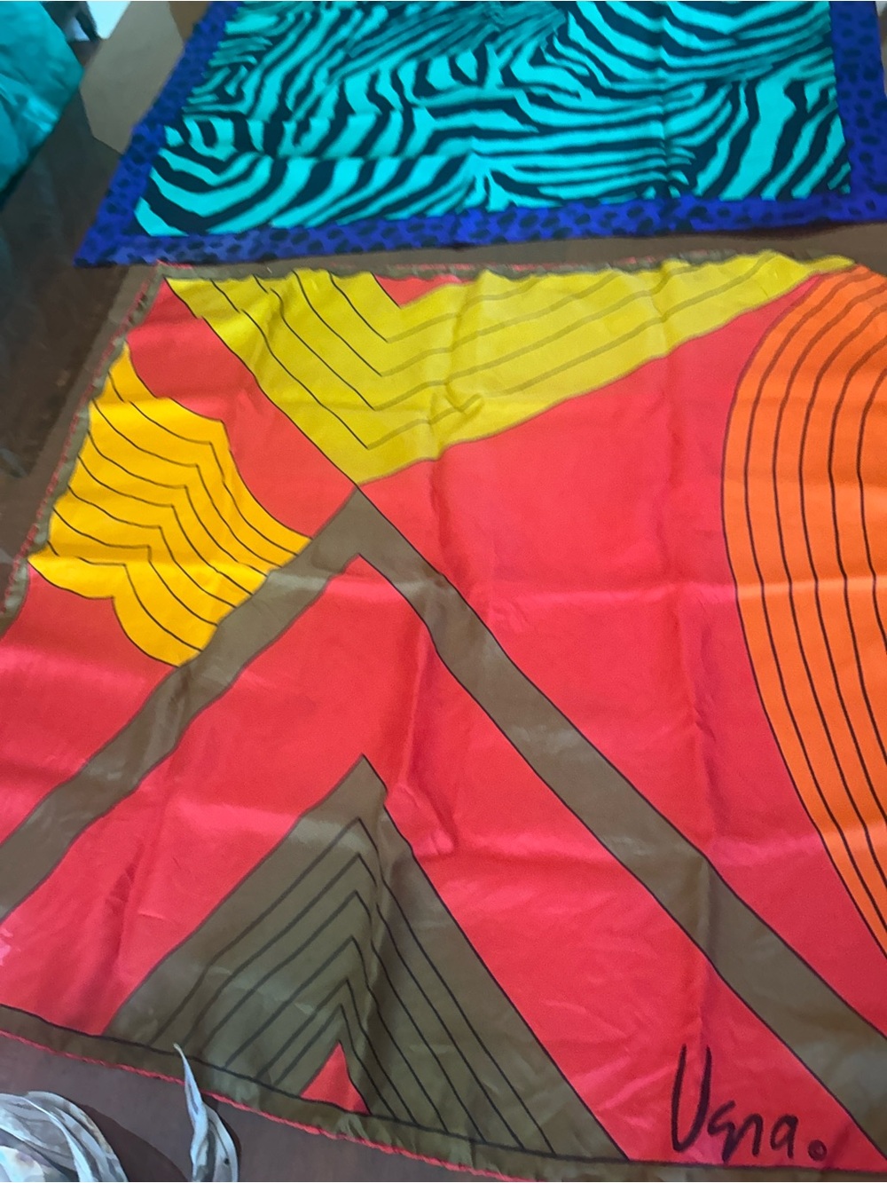 Colorful Silk Scarves Bundle - Bright Red, Yellow, Teal, Blue, Black - Picture 2 of 8